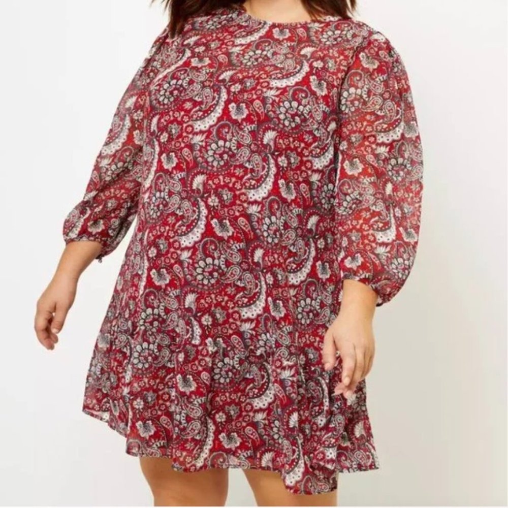 LOFT Plus Red Floral Paisley Ruffle Dress